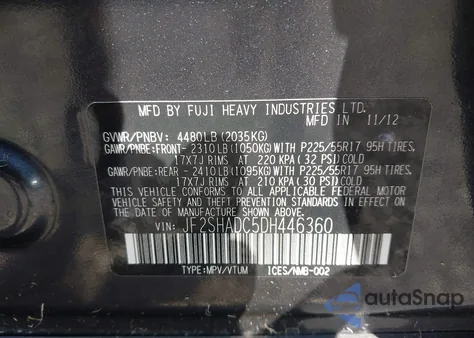 2013 Subaru Forester 2.5X Premium из США, поврежденный, VIN JF2SHADC5DH446360